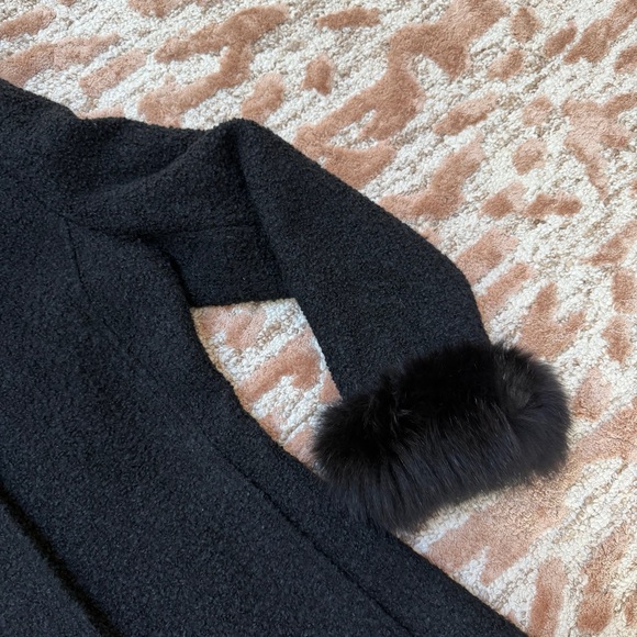 Marvin Richards Long Wool-Blend Teddy Coat with Fur Trim – Black – Size 4 - Picture 7 of 11
